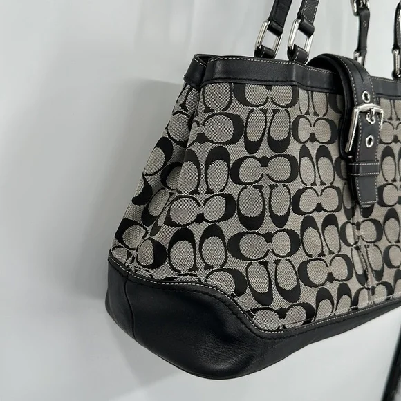 COACH Black & Gray Hampton Signature C Canvas Shoulder Bag Satchel Purse #F12643 - Picture 3 of 14